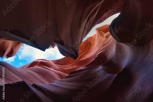 Abstract Antelope Canyon near Page, Arizona, America. Colorful and abstract background. Travel and art concept. 