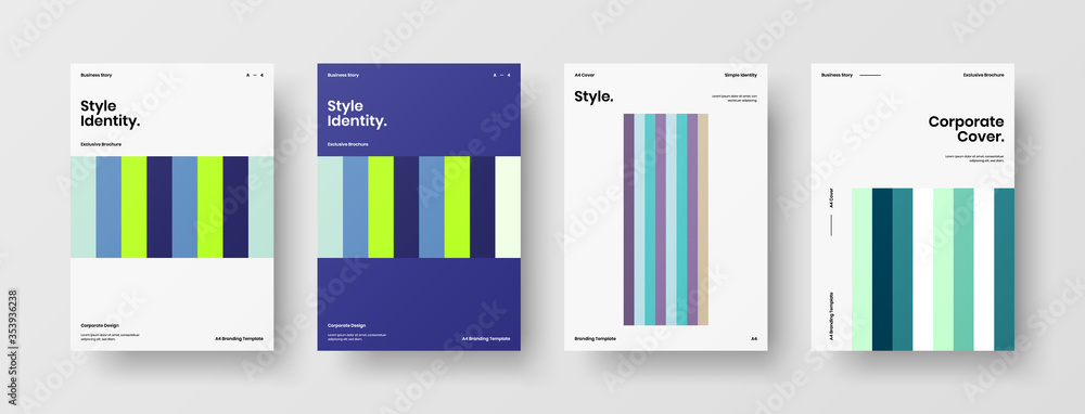 Company identity brochure template collection. Business presentation vector A4 vertical orientation front page mock up set. Corporate report cover abstract geometric illustration design layout bundle. Company identity brochure template collection. Business presentation vector A4 vertical orientation front page mock up set. Corporate report cover abstract geometric illustration design layout bundle.