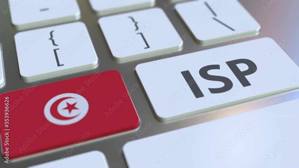 ISP or Internet Service Provider text and flag of Tunisia on the computer keyboard. National web access service related 3D animation ISP or Internet Service Provider text and flag of Tunisia on the computer keyboard. National web access service related 3D animation