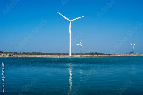 Wind turbine park next to an abandon limestone quarry win the island Gotland, Sweden © It4All