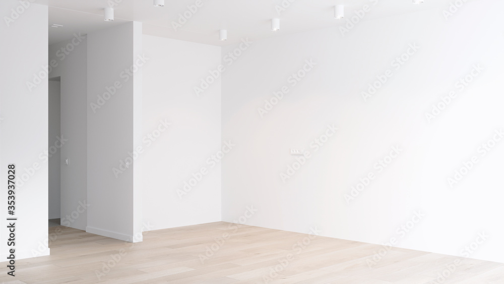 3D rendering of an empty room with decoration materials, stand or exhibition