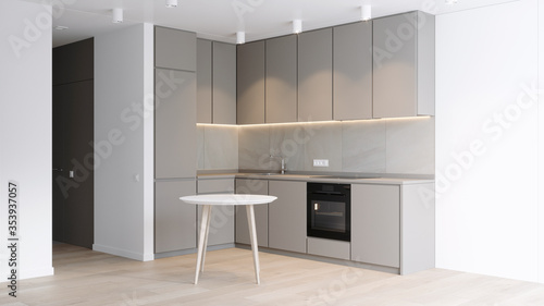 Wallpaper Mural 3D rendering of a kitchen corner in bright colors with a table, a stand or an exhibition Torontodigital.ca