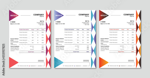 Printable invoice template Design With 3 Colors