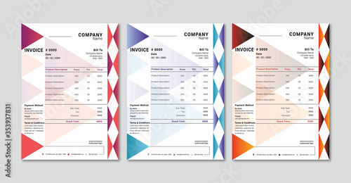 Printable invoice template Design With 3 Colors