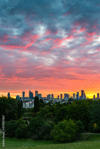 Amazing sunrise over Warsaw