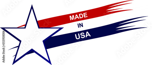 National sigh of USA. Blue star and red stipes. With words – made in.