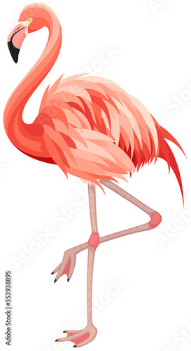 Vector illustration of a pink flamingo standing on one leg. © Handies Peak