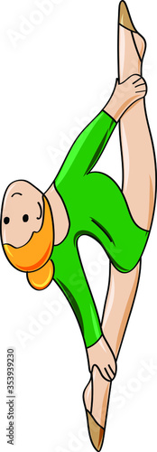 Sports school of rhythmic gymnastics. Young gymnast doing exercises