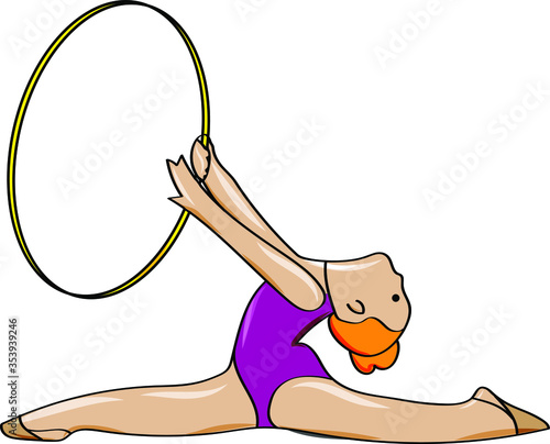 Sports school of rhythmic gymnastics. Young gymnast doing exercises