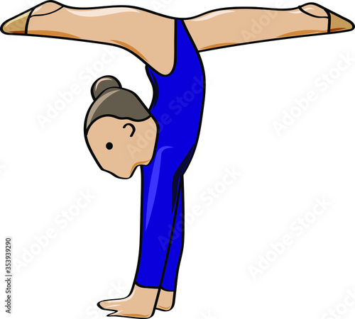 Sports school of rhythmic gymnastics. Young gymnast doing exercises