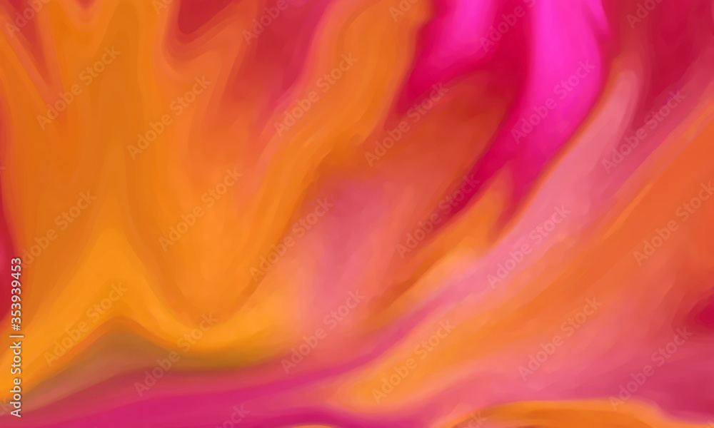 Obraz premium Blank, abstract background with pink and orange swirls and fluid, watercolor paint effect. Illustration has copy space with room for text and images. Great for backdrops, banners, posters, promotions.