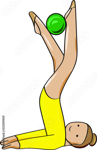 Sports school of rhythmic gymnastics. Young gymnast doing exercises