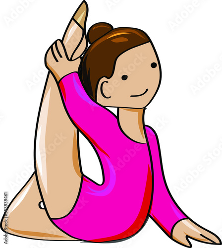 Sports school of rhythmic gymnastics. Young gymnast doing exercises