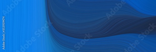 abstract decorative horizontal header with midnight blue, dodger blue and very dark blue colors. fluid curved lines with dynamic flowing waves and curves for poster or canvas © Eigens