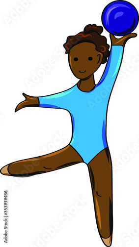Sports school of rhythmic gymnastics. Young gymnast doing exercises