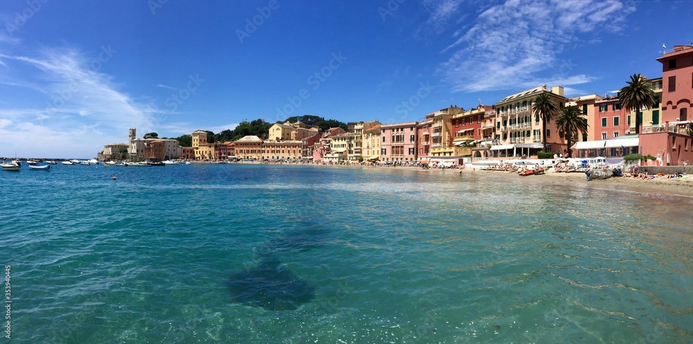 panorama of Sestri Levante silence bay, Liguria, Italy 