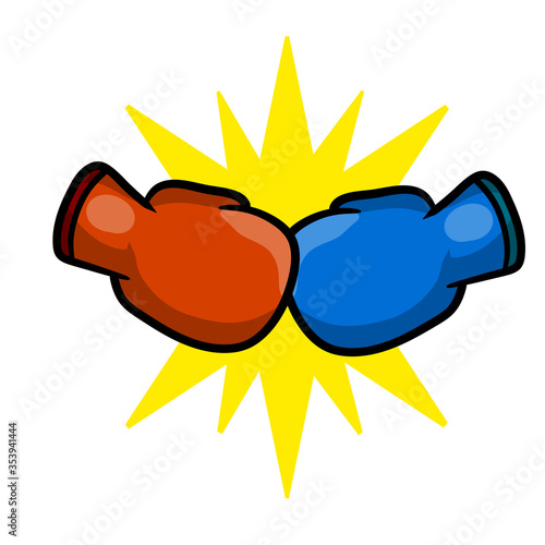 Boxing glove. Comic hand drawn illustration. game and championship. Fight and hit. punch and combat. Red sportswear