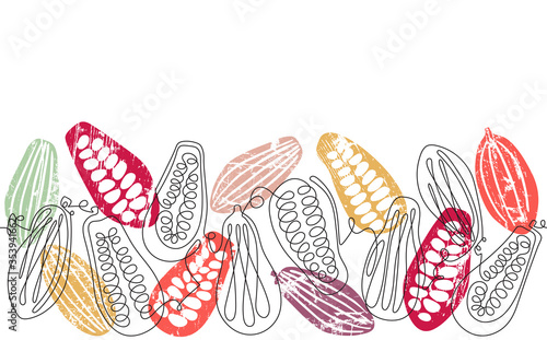 Cocoa Beans Horizontal Pattern. Chocolate Background. Vector illustration.