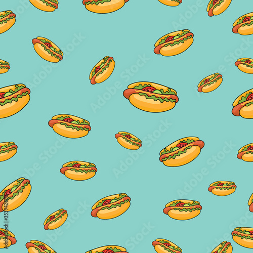 Seamless Pattern / Fast Food / Hot Dog / Vegan
