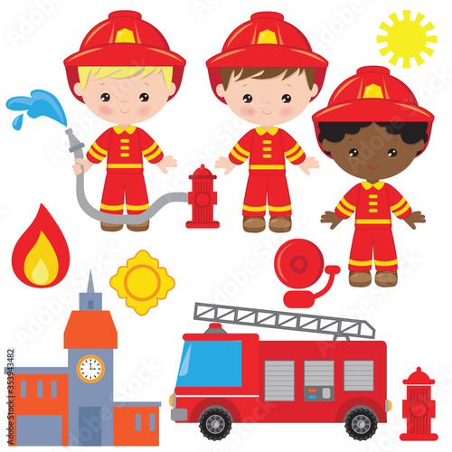 Fireman boy vector cartoon illustration