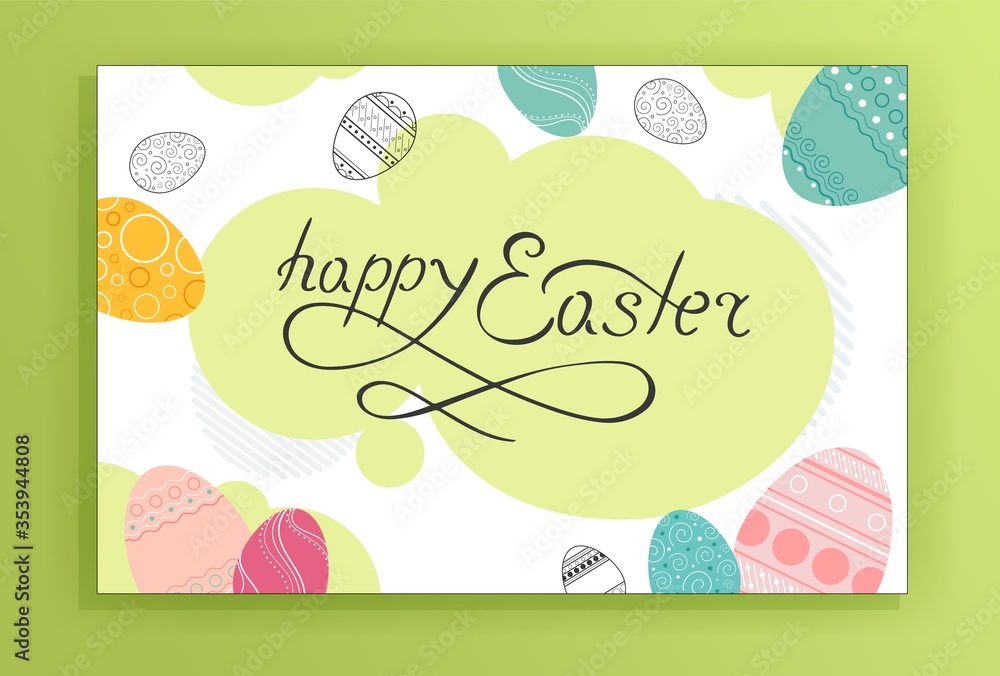 Vector easter banner with color and contour image of holiday eggs. Flat decorative elements. Icons of easter eggs. Easter celebration.