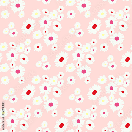 Modern fashion design fabric for clothes, surfaces, wallpaper, textiles. Seamless floral cute pattern in small daisy flower. Trendy colors millefleurs. 