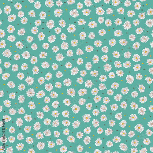 Seamless ditsy pattern in small cute wild daisy flowers. Liberty style millefleurs. Floral background for textile, wallpaper, pattern fills, covers, surface, print, wrap, scrapbooking, decoupage