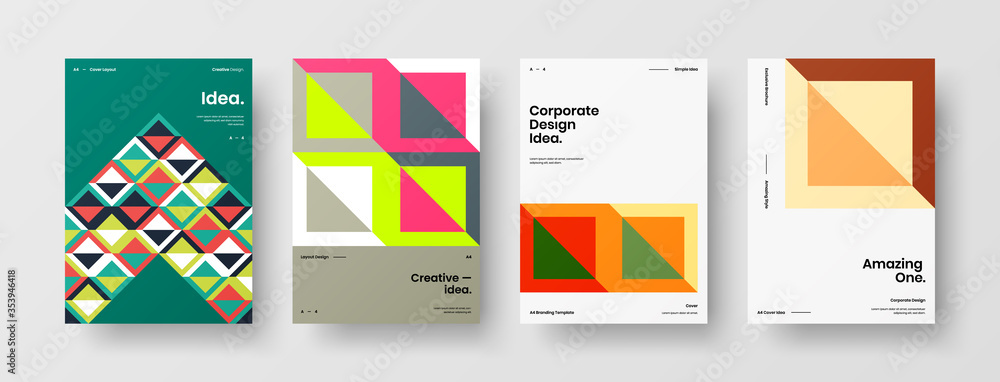 Company identity brochure template collection. Business presentation vector A4 vertical orientation front page mock up set. Corporate report cover abstract geometric illustration design layout bundle. Company identity brochure template collection. Business presentation vector A4 vertical orientation front page mock up set. Corporate report cover abstract geometric illustration design layout bundle.