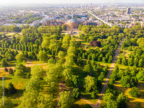 Aerial view of Albert Hall in Hyde park, London photo