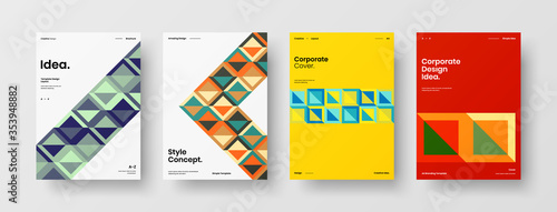 Company identity brochure template collection. Business presentation vector A4 vertical orientation front page mock up set. Corporate report cover abstract geometric illustration design layout bundle.