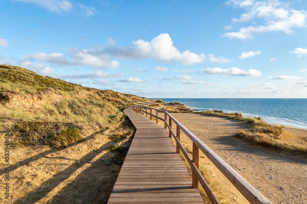 Wooden pier along the beach on the island of Sylt, Schleswig-Holstein, Germany