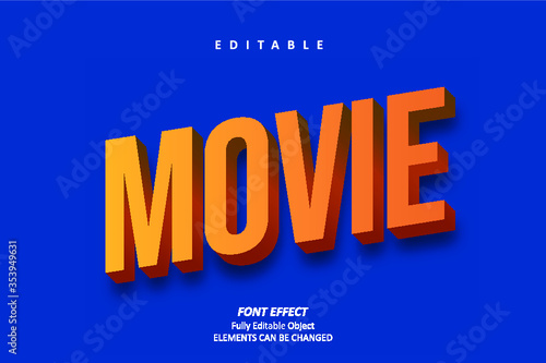 3D Movie Cinema Title Text Effect Editable Premium Vector