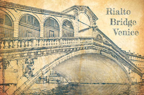 Sketch of Rialto Bridge in Venice, Italy