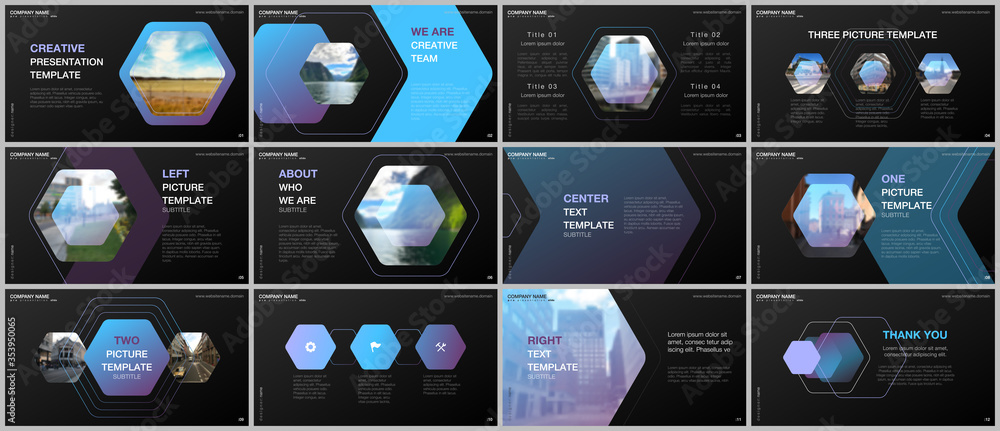 Minimal presentations design, portfolio vector templates with hexagonal design background, hexagon style pattern. Multipurpose template for presentation slide, flyer leaflet, brochure cover, report.