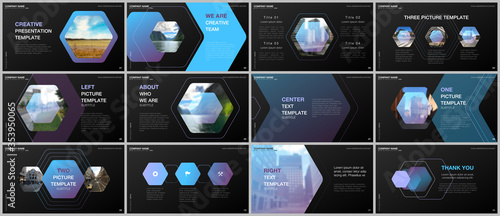 Minimal presentations design, portfolio vector templates with hexagonal design background, hexagon style pattern. Multipurpose template for presentation slide, flyer leaflet, brochure cover, report.