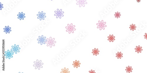 Light Blue, Red vector doodle texture with flowers.