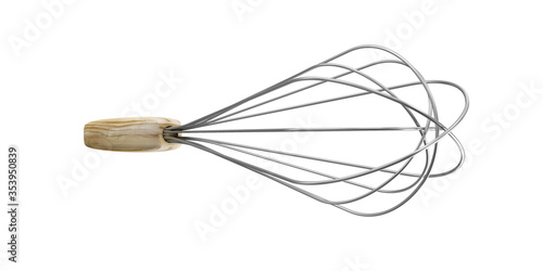 Stainless Steel Wire Whisk Mixer for Cooking with Wooden Handle isolated o nwhite background photo