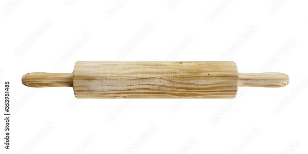 Close up view of wooden rolling pin isolated on white background Close up view of wooden rolling pin isolated on white background