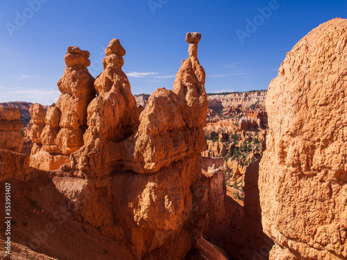 View of Hoodoos against a Clear, Blue Sky in Bryce Canyon National Park, Utah, USA