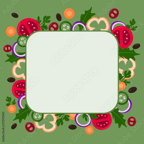 Sliced vegetables with space for writing .