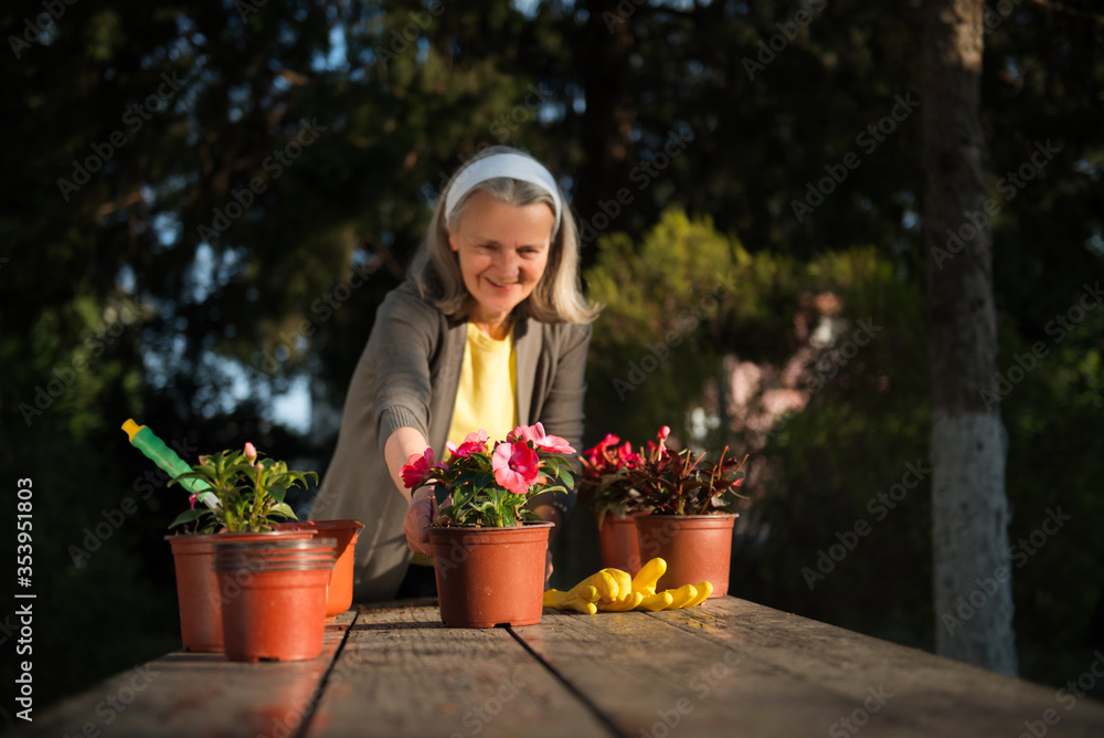 Happy senior woman with flowers Happy senior woman with flowers