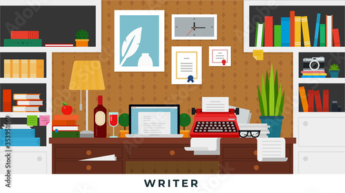 Wallpaper Mural Flat vector illustration interior of the room writer, creative person. Torontodigital.ca