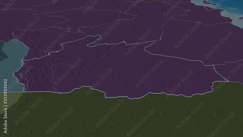 Ruvuma, region with its capital, zoomed and extruded on the administrative map of Tanzania in the conformal Stereographic projection. Animation 3D Ruvuma, region with its capital, zoomed and extruded on the administrative map of Tanzania in the conformal Stereographic projection. Animation 3D