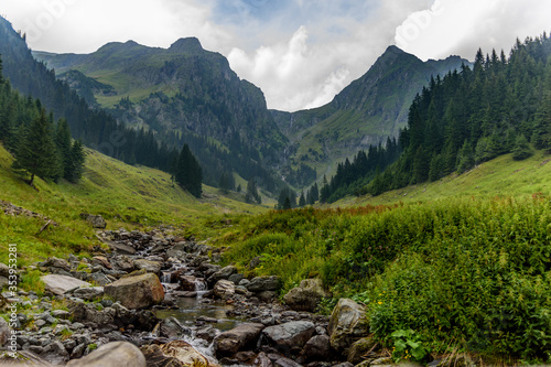 Mountain river valley landscape from Romania in Fagaras Mountains (Bad Valley) photo