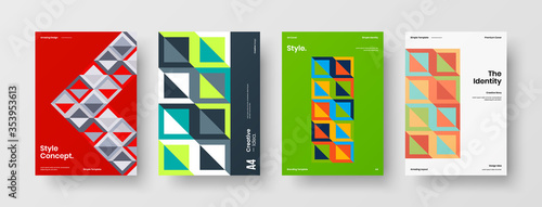 Company identity brochure template collection. Business presentation vector A4 vertical orientation front page mock up set. Corporate report cover abstract geometric illustration design layout bundle.