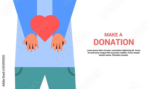 Vector flat illustration of hands holding love. Donation and charity concept. Spreading love to people.
