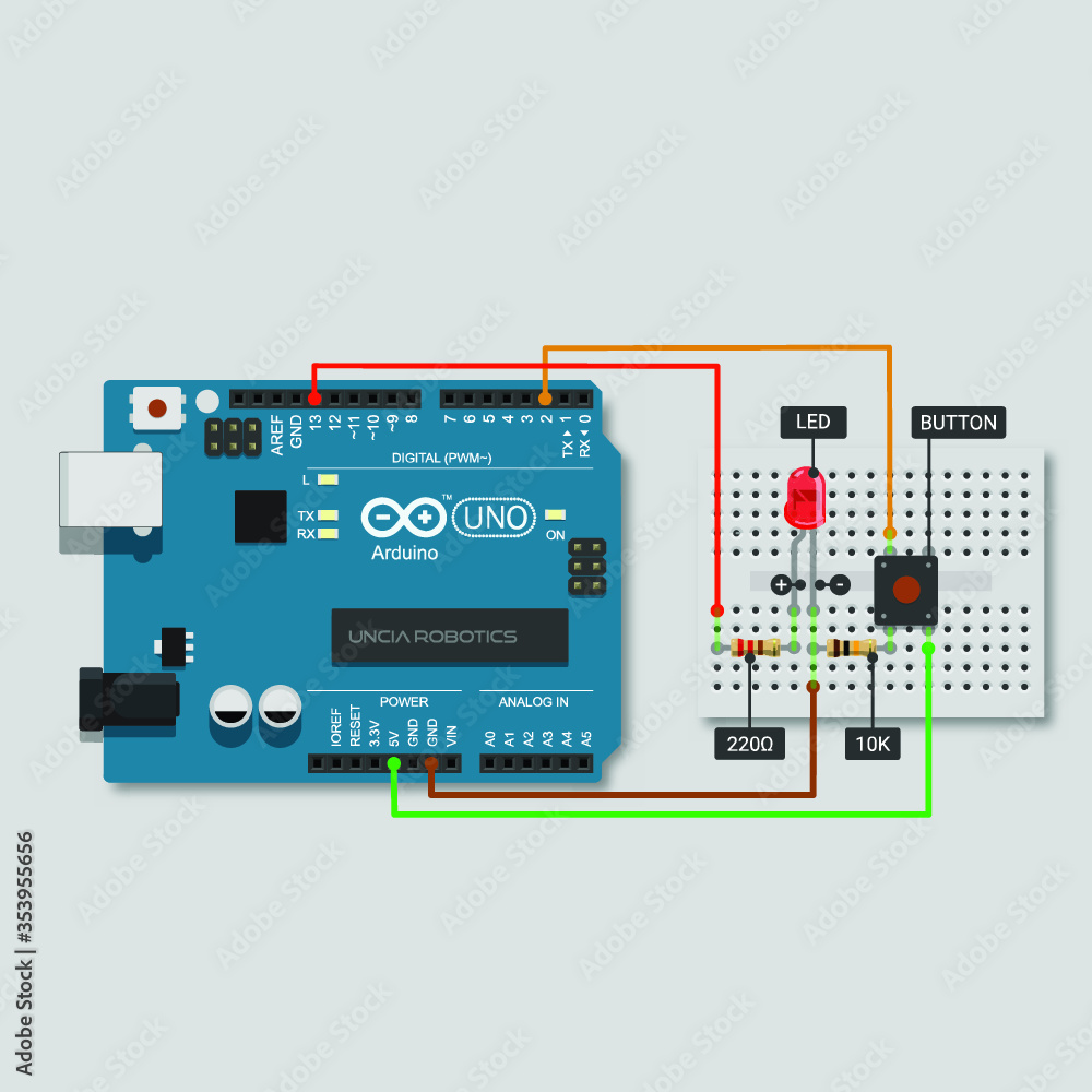 Interfacing Arduino with push button Stock-Vektorgrafik | Adobe Stock