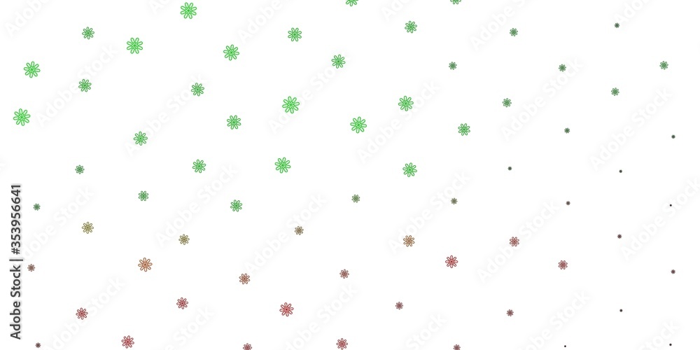 Light Green, Red vector doodle template with flowers. Light Green, Red vector doodle template with flowers.