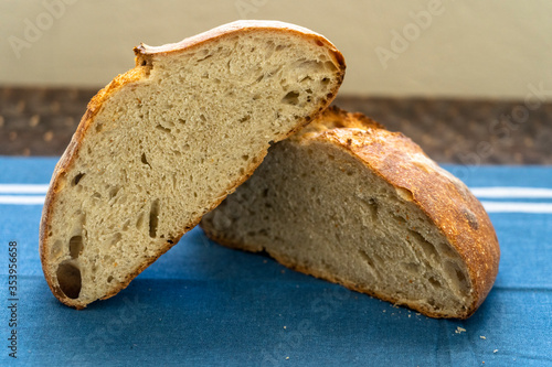 Freshly baked homemade loaf of sourdough bread