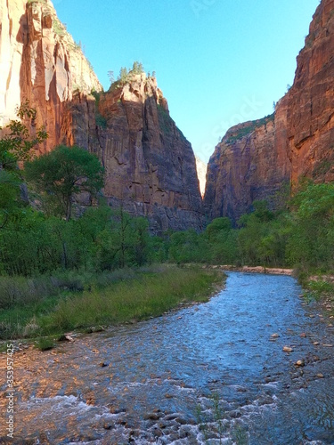 Beautiful River and Rocks in Zion National Park Utah.